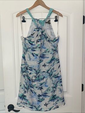 Tommy Bahama Aqua and Blue Palm-Print Mini Dress size Medium